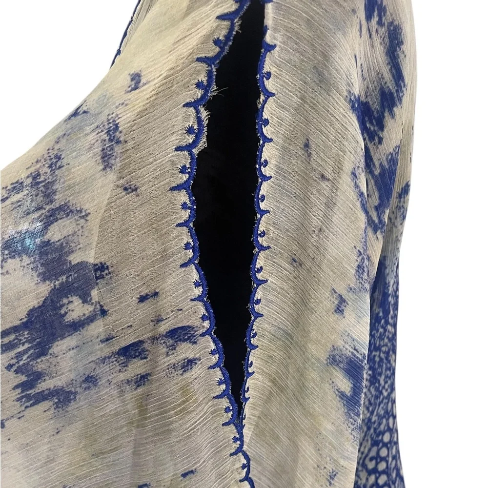 Arden B Blue and White, cream Swim Coverup, tunic, top,V-Neck, Small - Picture 3 of 7